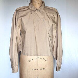 karenbritchick x The Drop Cropped Asymmetric Button Khaki Shirt Women's S NWT